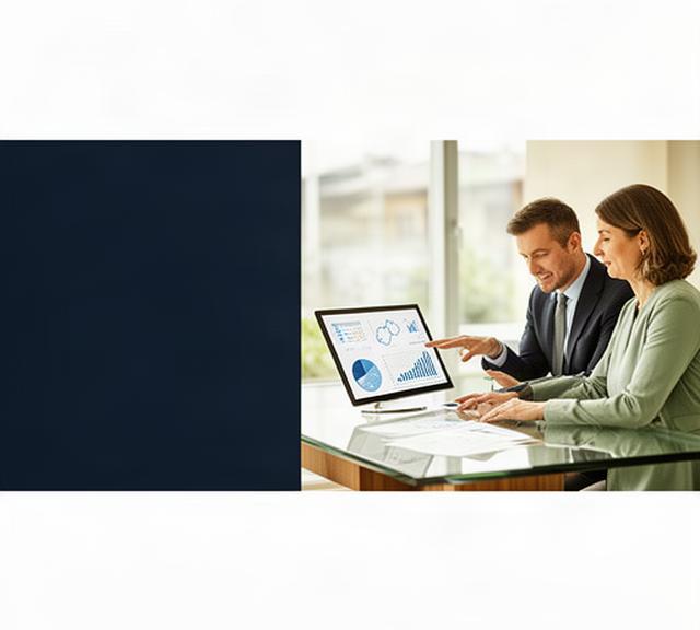 Consulente finanziario e cliente che analizzano grafici di portafoglio in uno studio luminoso a Codogno
