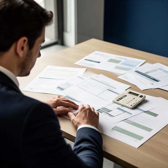 Consulente finanziario al lavoro in uno studio di Codogno con documenti di pianificazione sul tavolo