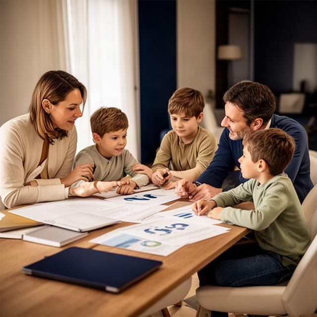 Famiglia con due figli riunita al tavolo di casa mentre pianifica il futuro scolastico in provincia di Lodi